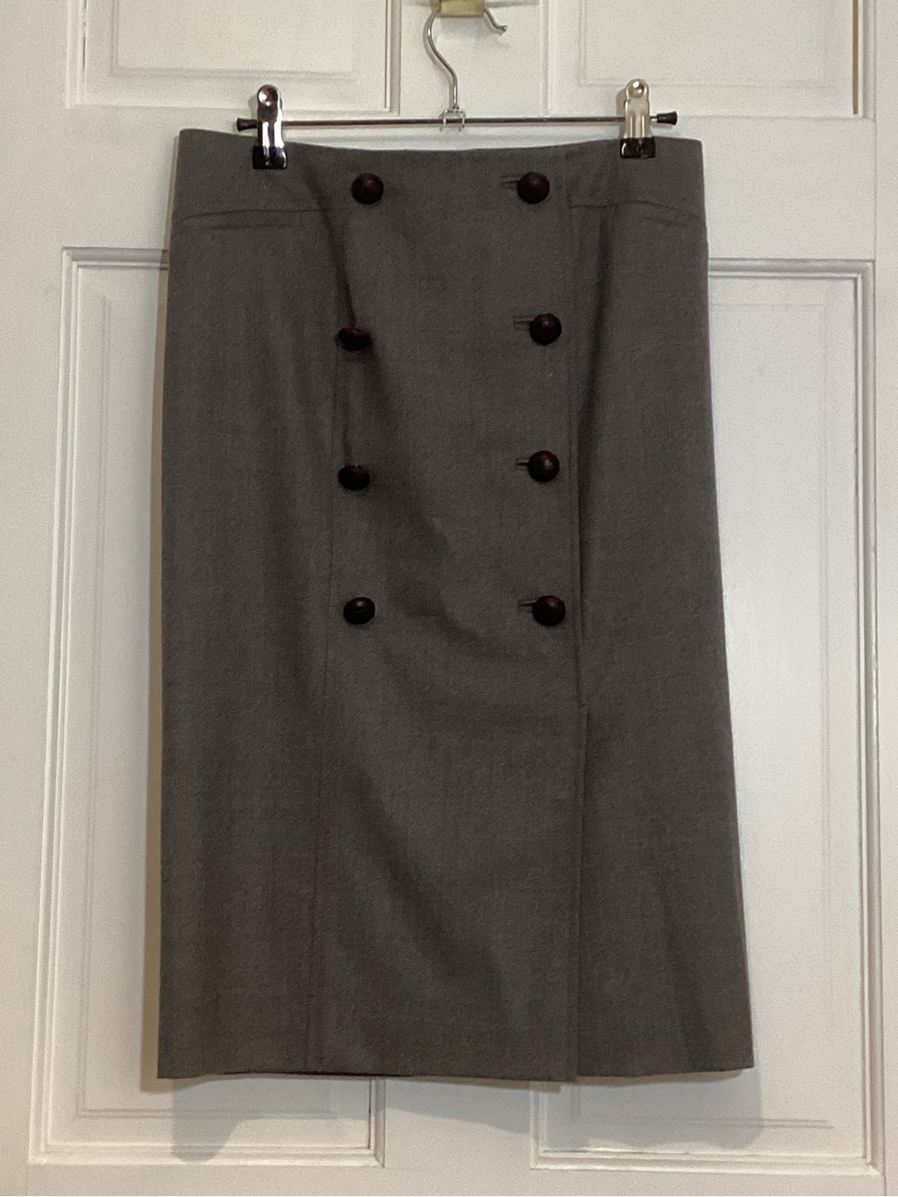 Yves Saint Laurent Charcoal Gray Double-Breasted Pencil Skirt
